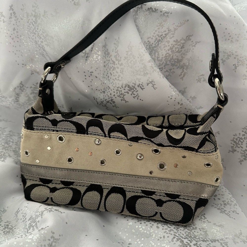 Coach Signature Stripe Studded handbag purse - great condition